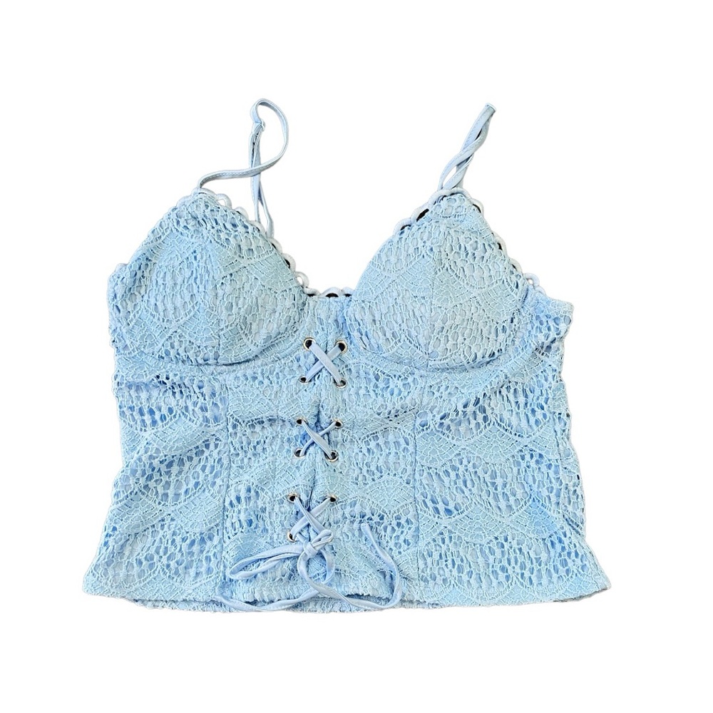 Lily Star Baby Blue Lace-Up Crop Tank.